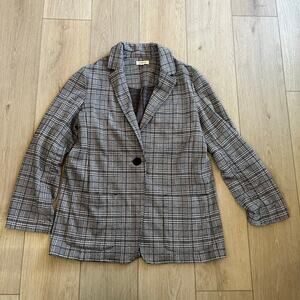 Max Studio Women’s Black & White Plaid Single Button Blazer Sz M